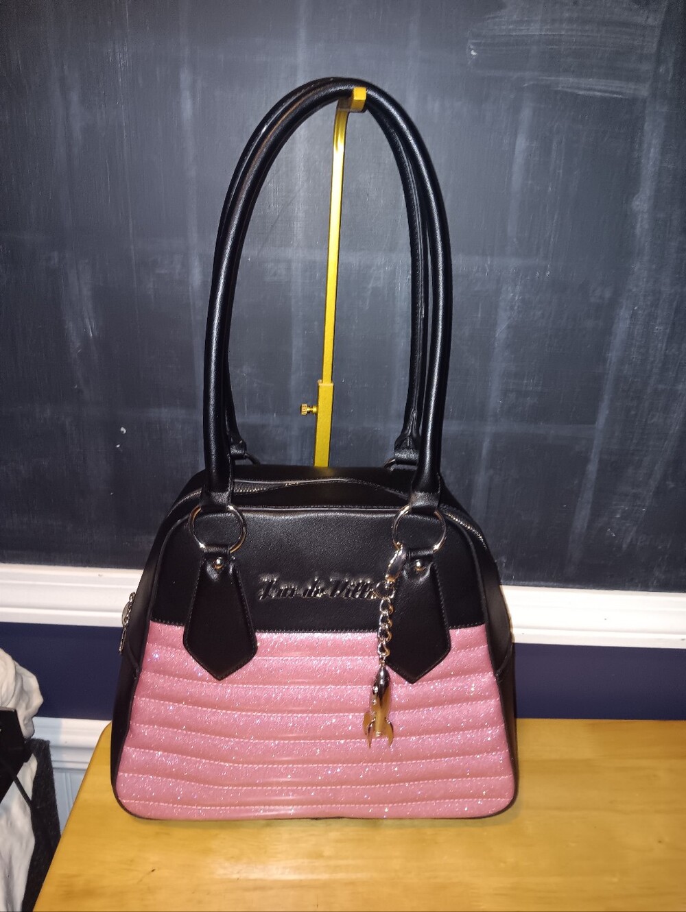 Lux de Ville Black and Pink Quilted Satchel Bag